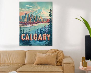 Calgary Skyline: Toegangspoort tot de Rockies Retro Print van Travel Shop