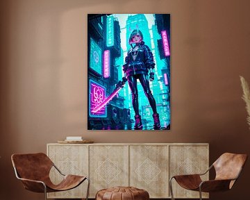 Anime Samurai Oni Girl Cyberpunk Style