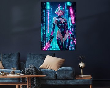 Anime Samurai Oni Girl Cyberpunk Style