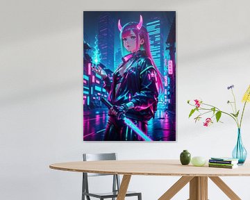 Anime Samurai Girl Oni Cyberpunk Stil