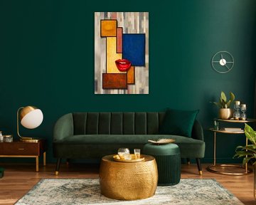 Mondriaan Pop Art met Rode Lippen van Arjen Roos