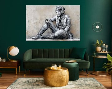 Graffiti Portret Jongere – Zwart Wit Street Art van BowiScapes abstract en digitale kunst