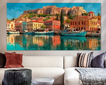 Athene Akropolis haven op het gouden uur van MArt