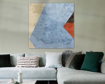 Abstract geometric shapes in white, light blue, orange, brown by Dina Dankers