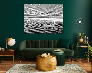 North Sea beach in black and white