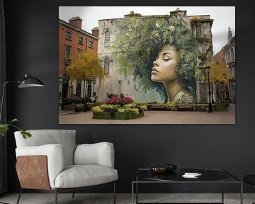 Urban Poetry mural – vrouw met groen natuurhaar van BowiScapes abstract en digitale kunst