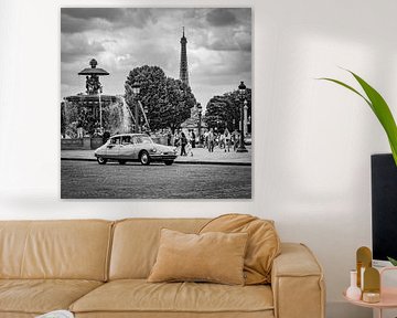 Paris intemporel - Citroën DS à la Tour Eiffel en noir et blanc sur Eriks Photoshop