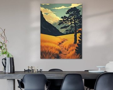 Golden Hills with Lone Tree – Minimalist Landscape Poster