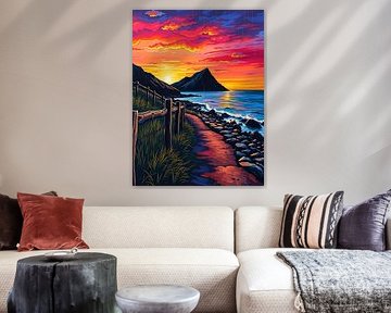 Vibrant Ocean Sunset Path – Bold Coastal Wall Art