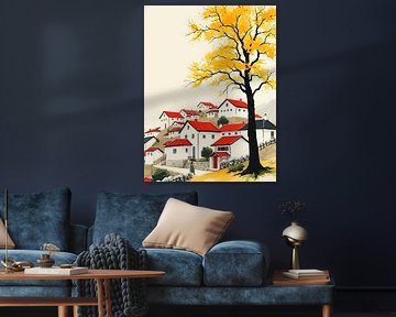 Arbre d'automne dans le village