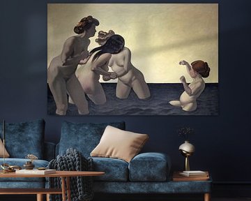 Drie vrouwen en een klein meisje spelen in het water, Félix Vallotton