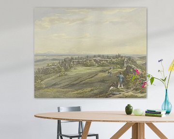 Kasteelhof van de ruïnes van Falkenstein met uitzicht op de Mainvlakte, het Odenwald en het Rijngebergte, Carl Morgenstern