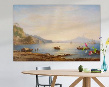 Baai voor de kust van Napels met uitzicht op de Vesuvius, Carl Morgenstern