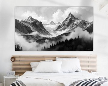 Landschap tussen winter en lente - bergen in een staat van opschorting: gletsjers, bossen en wolken in een dialoog tussen duur en vergankelijkheid van AidasignArt