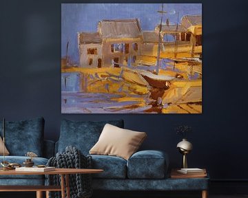 Greek village in yellow and blue