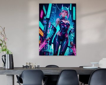 Cyberpunk Stil Oni Dämon Anime Mädchen