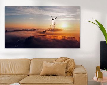 Windmolens bij Zonsopkomst – Natuurlijke Wanddecoratie