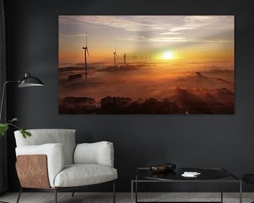 Windmolens bij Zonsopkomst – Natuurlijke Wanddecoratie