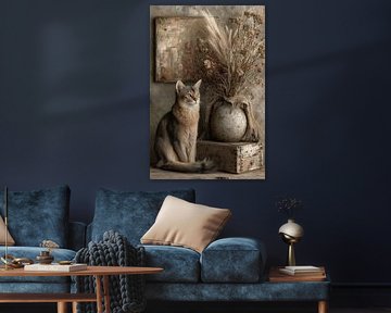 Kat en Droogbloemen - Romantisch Vintage Stilleven van Joriali fotografie en schilderijen