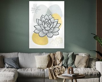Minimalistische Sukkulente Gelassenheit: Botanische Linienkunst mit abstrakten Pastellformen - Moderner von der Natur inspirierter Wandschmuck von Artistic