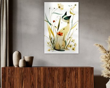 Élégance féline dans le champ de fleurs sur Karina Brouwer