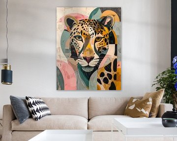Gepard rosa grün grau und gelb - stilvolle und stilistische Kunstwerke von Emiel de Lange