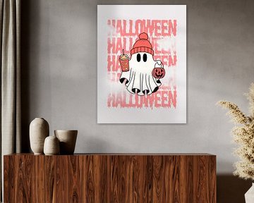Fantôme d'Halloween avec boisson et lanterne