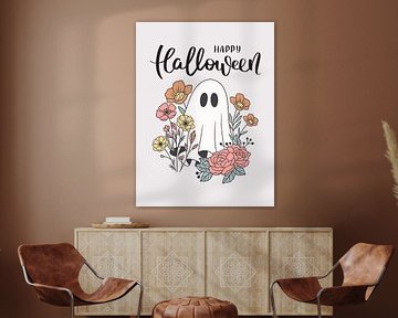 Joyeux Halloween fantôme avec fleurs
