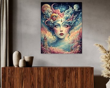 Surreal dream world portrait - Colourful art print full of fantasy by Conpo Design