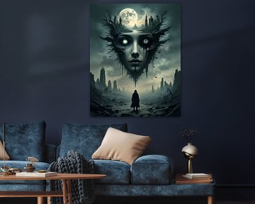 Augen der Nacht Poster – Surrealer Fantasy Kunstdruck im Mondlicht