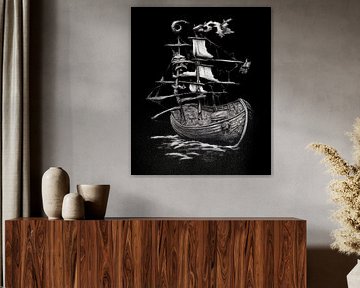 Segelschiff Poster – Maritimer Schwarz-Weiß Kunstdruck im Vintage-Stil