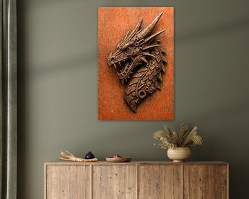 Industriële draak uit metaal (AI) (roest, schroot, fantasie, mythisch, oude onderdelen, steampunk, recyclen, smederij, metaalsmid, man cave) van Natalie Bruns