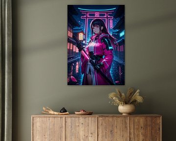 Samurai Girl Anime Torii Gate Japan Cyberpunk-stijl