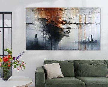 Abstrakte Ansicht Frau auf Skyline von Jan Bechtum