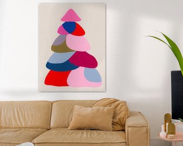Boho-geïnspireerde illustratie van kleurrijke vormen in de stijl van een kerstboom van But First Framing