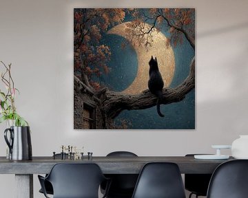 Black Cat Guardian of the Night - Crescent Glow by Erika Kaisersot