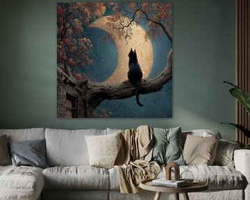 Black Cat Guardian of the Night - Crescent Glow by Erika Kaisersot