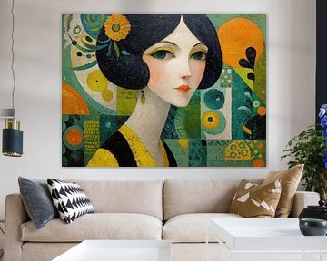 Portrait abstrait de femme avec des formes colorées