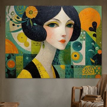 Portrait abstrait de femme avec des formes colorées