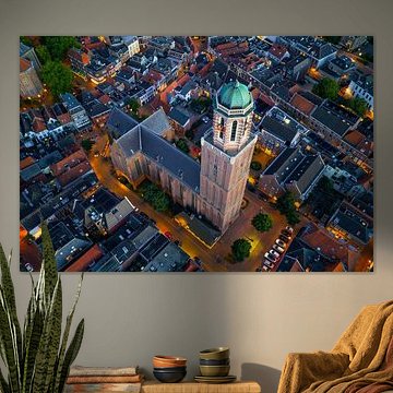 Zwolle Peperbus Turm Luftaufnahme während eines Sonnenuntergangs im Sommer