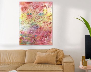 Abstract and cheerful: play of colours in pink, yellow and turquoise by Enjoy-Aquarell