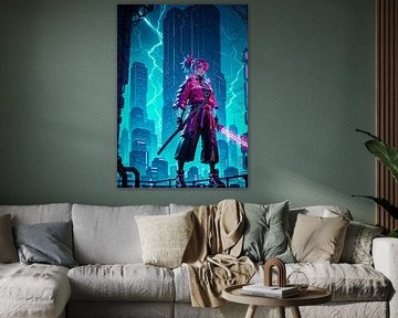 Anime Meisje Samoerai Cyberpunk Stijl Japan