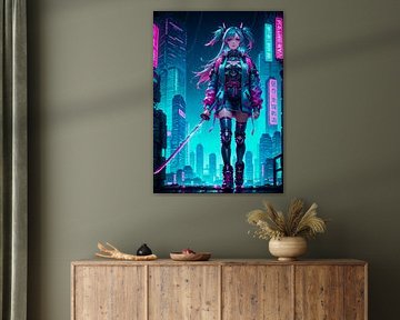 Anime Samurai Meisje Japan Cyberpunk Stijl