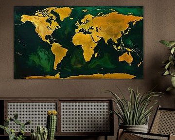 Carte du monde - Vintage vert et jaune