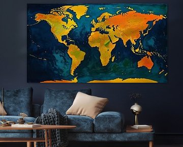 Carte du monde - Vintage bleu et jaune