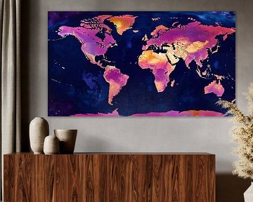 Carte du monde - Cosmic Neon