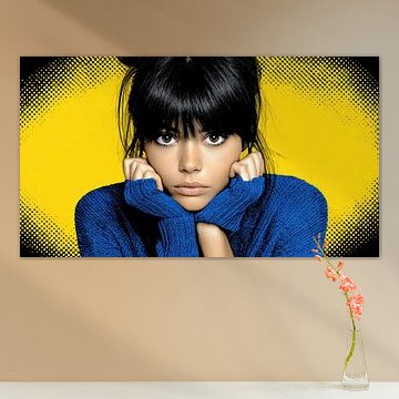 Regard intense - Portrait Pop-Art en bleu et jaune