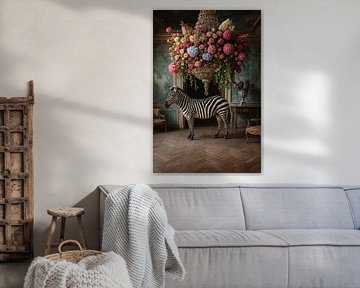Zebra zwischen Blumen - stilvolles und einzigartiges Kunstwerk von Kleurenrijk