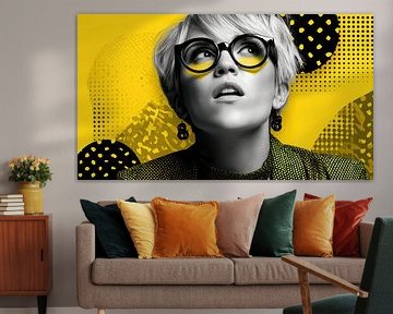Retro chic - pop-art visie in geel en zwart van Klaus Tesching - Art-AI