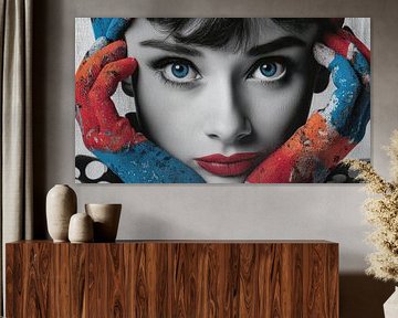 A look of intensity - pop art portrait in blue and red